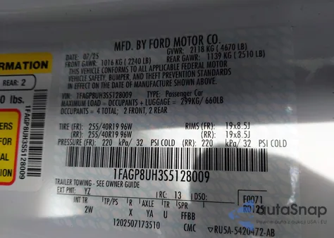 2025 Ford Mustang Ecoboost из США, поврежденный, VIN 1FAGP8UH3S5128009